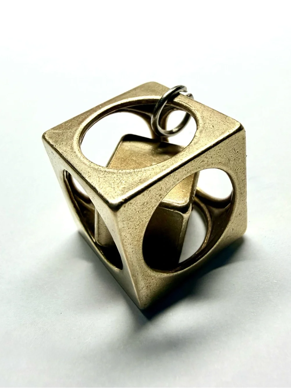 Vintage Brass Cube in a Cube Puzzle Key Chain Pendant 19.70x19.70x19.70mm